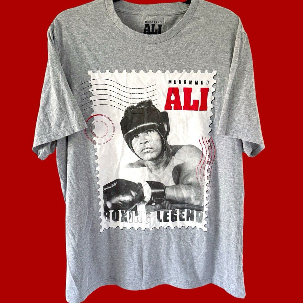 Muhammad Ali Boxing Legend Postage Stamp Men's XL Tee Shirt Gray Grey